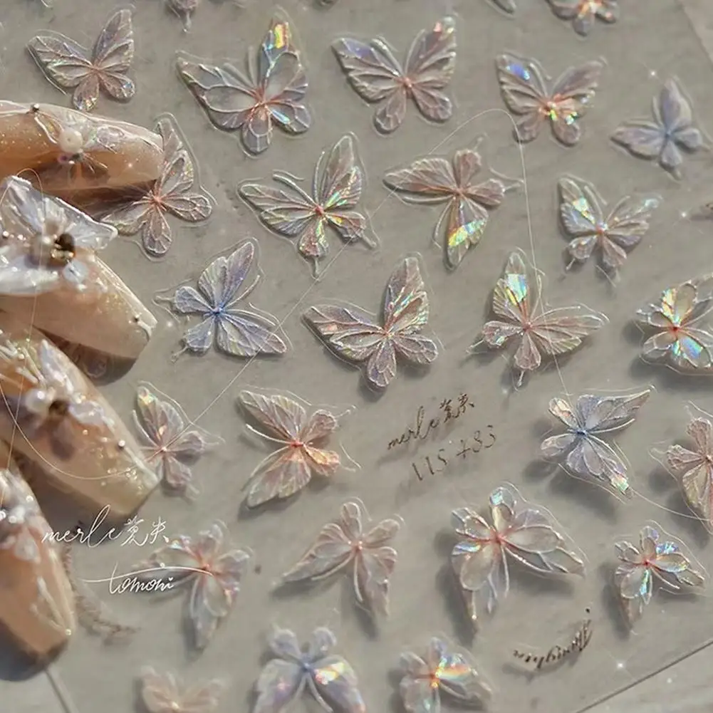 Pearlescent Butterfly Nail Stickers Iridescent Wing Decals for Nails,  Kawaii Nail Art Decoration Decals For Nail Tips Manicures