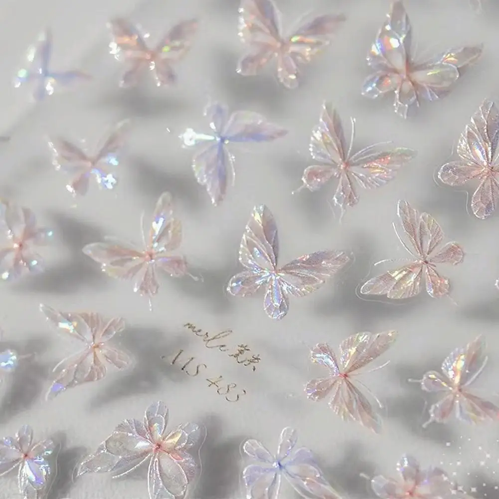 Pearlescent Butterfly Nail Stickers Iridescent Wing Decals for Nails,  Kawaii Nail Art Decoration Decals For Nail Tips Manicures thumbnail 4