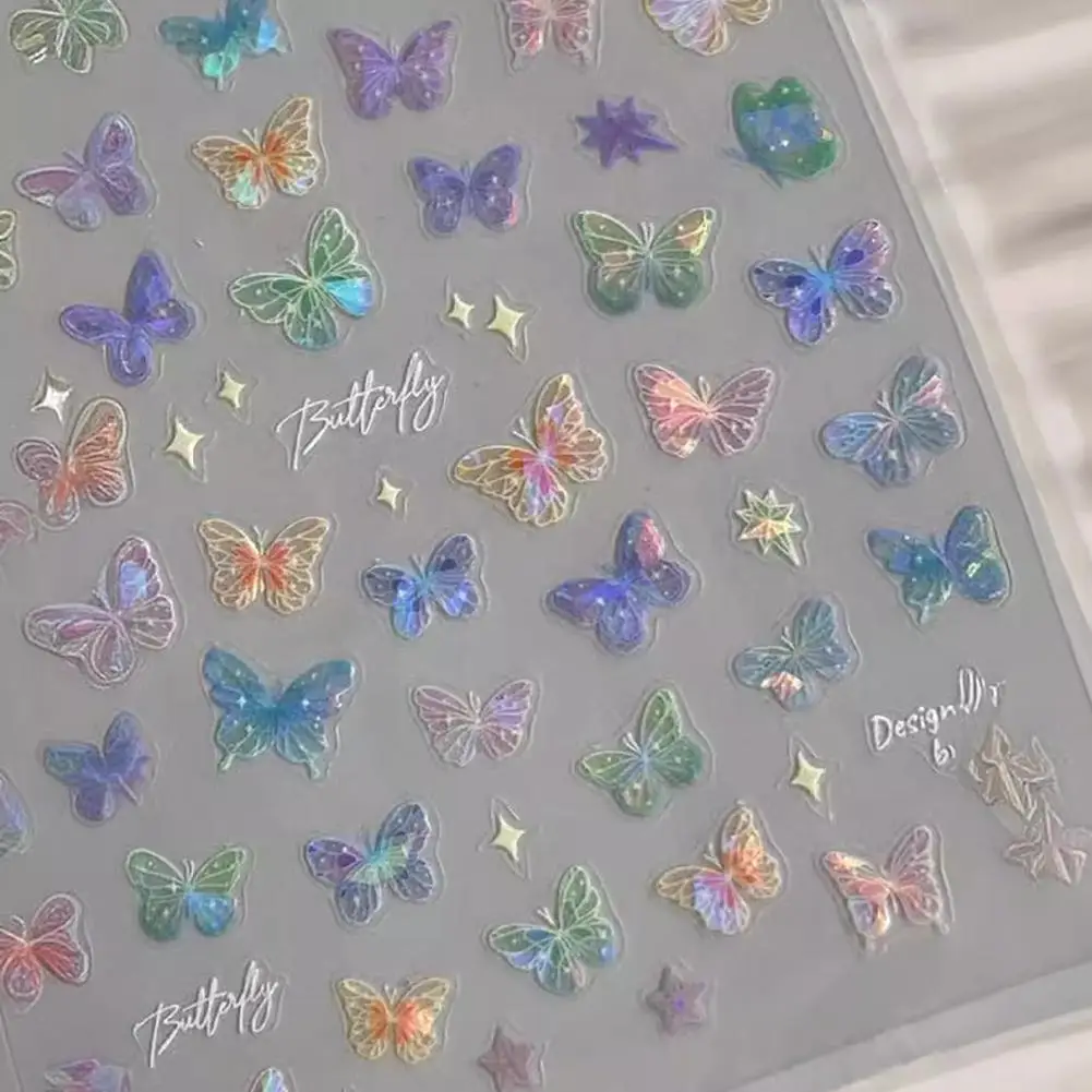 Pearlescent Butterfly Nail Stickers Iridescent Wing Decals for Nails,  Kawaii Nail Art Decoration Decals For Nail Tips Manicures thumbnail 3