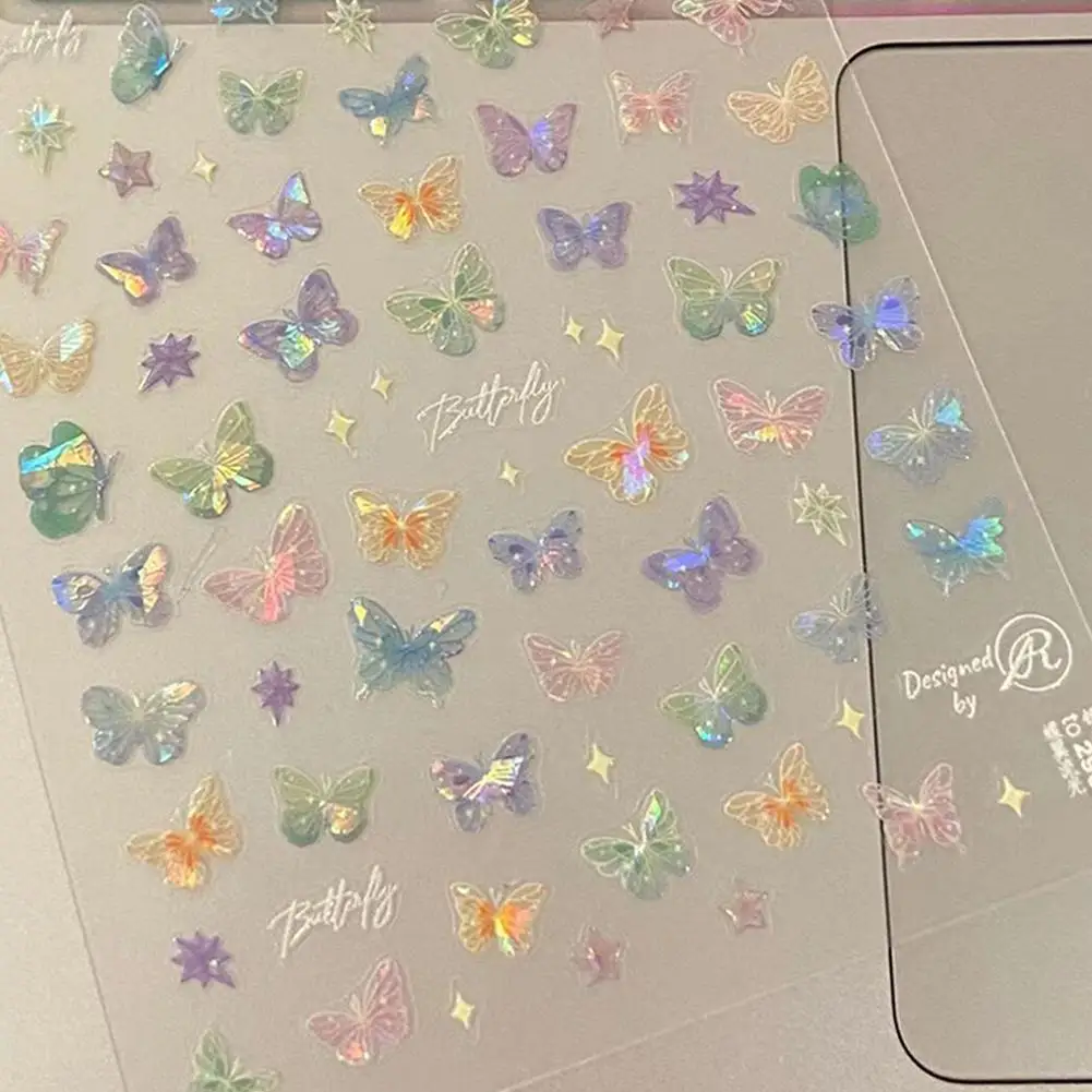 Pearlescent Butterfly Nail Stickers Iridescent Wing Decals for Nails,  Kawaii Nail Art Decoration Decals For Nail Tips Manicures thumbnail 5