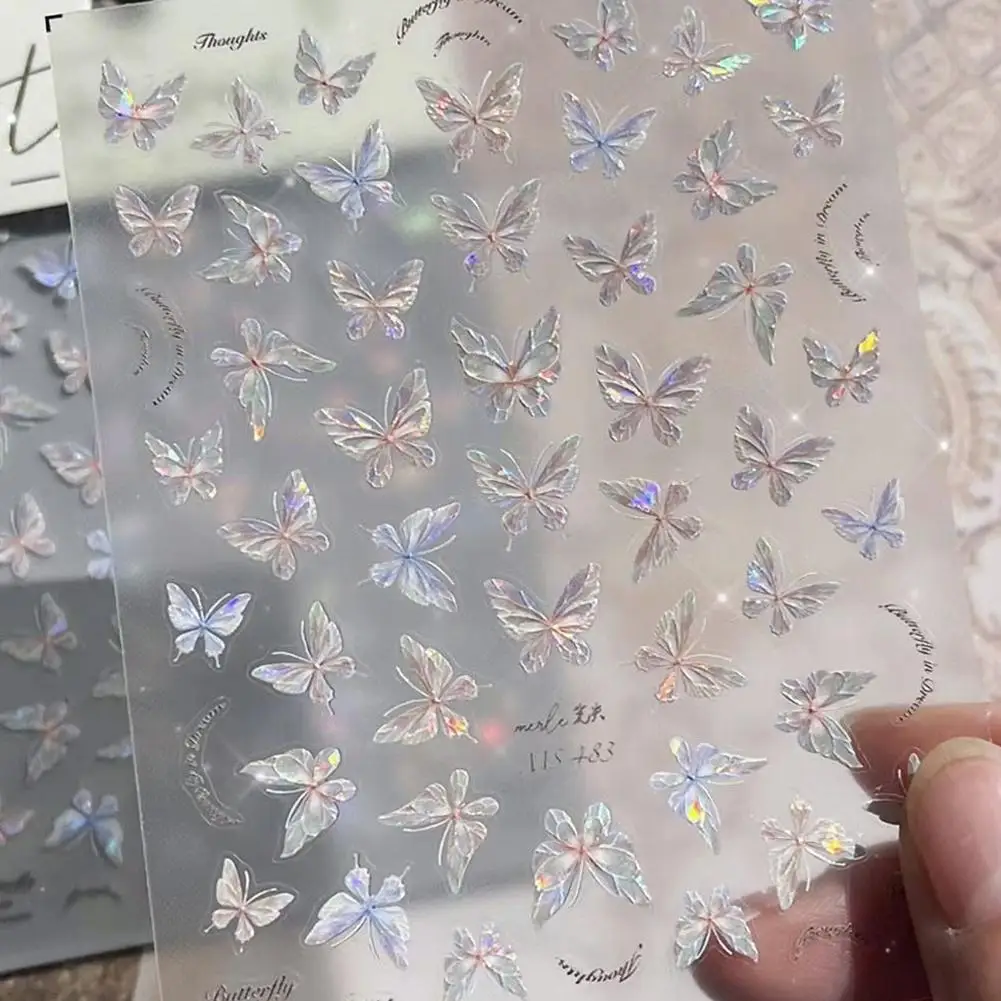 Pearlescent Butterfly Nail Stickers Iridescent Wing Decals for Nails,  Kawaii Nail Art Decoration Decals For Nail Tips Manicures thumbnail 6