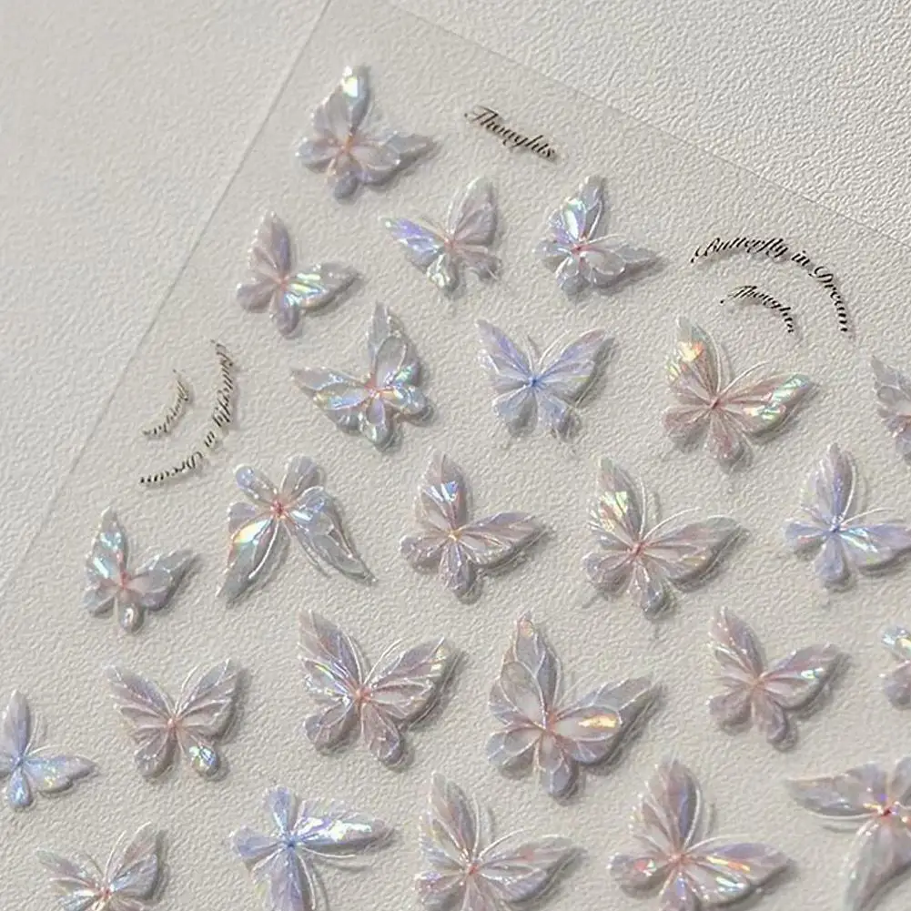 Pearlescent Butterfly Nail Stickers Iridescent Wing Decals for Nails,  Kawaii Nail Art Decoration Decals For Nail Tips Manicures thumbnail 2