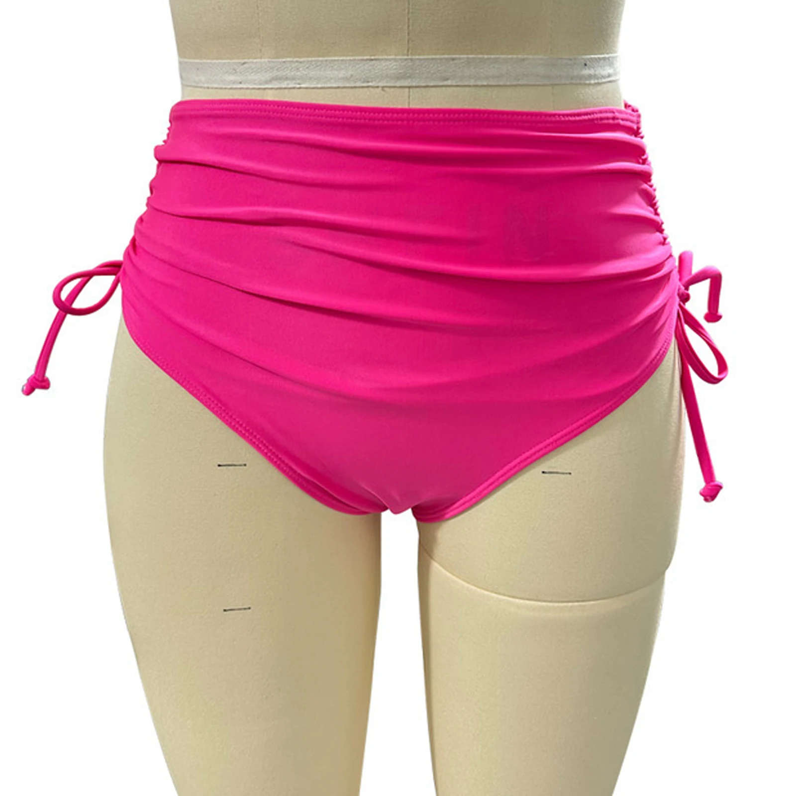 Basic Tight Swimming Bottoms for Female Solid Color High Waist Full Coverage Bikini Split Swimsuit Briefs Beach Drawstring Trunk thumbnail 5