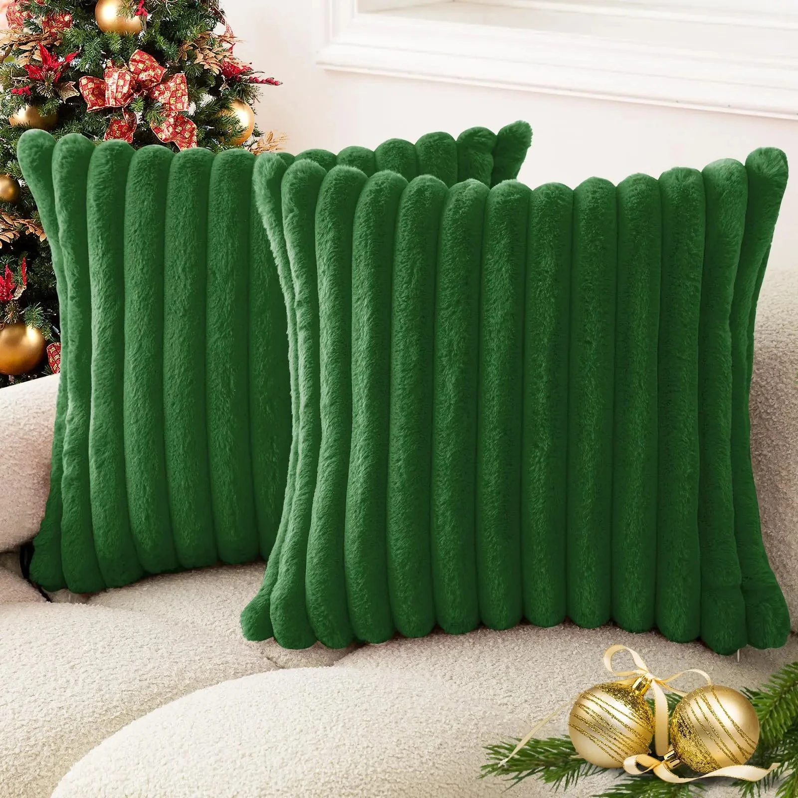 40x40 45x45 Faux Rabbit Fur Square Cushion Cover New Big Thick Striped Super Soft Solid Color Pillow Cover Sofa Decor Pillowcase thumbnail 6