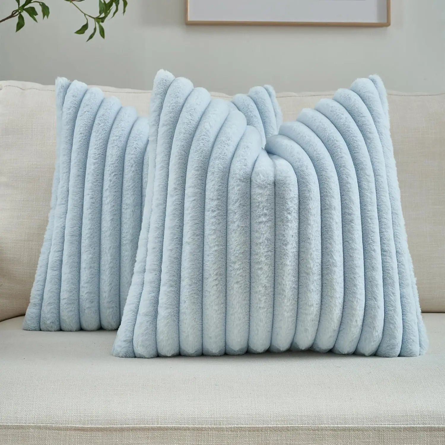 40x40 45x45 Faux Rabbit Fur Square Cushion Cover New Big Thick Striped Super Soft Solid Color Pillow Cover Sofa Decor Pillowcase thumbnail 3