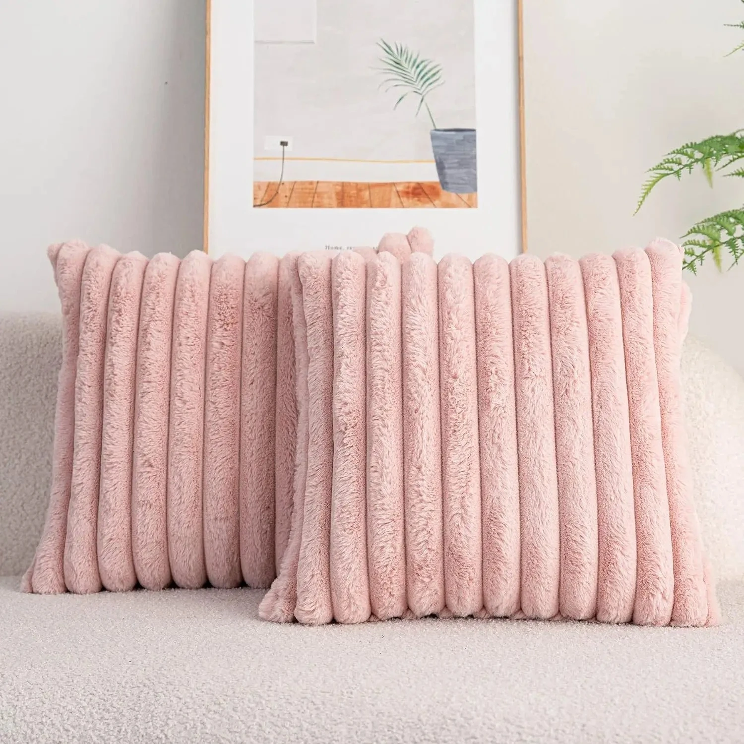 40x40 45x45 Faux Rabbit Fur Square Cushion Cover New Big Thick Striped Super Soft Solid Color Pillow Cover Sofa Decor Pillowcase thumbnail 4