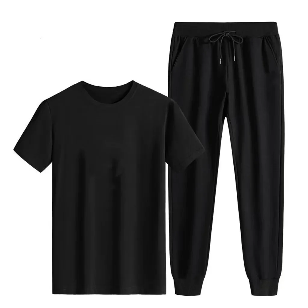 Summer Casual Fashionable Men's Set round Neck Short Sleeve Nine Points Pants Two Piece Set Street Style Versatile Loose Fit thumbnail 3