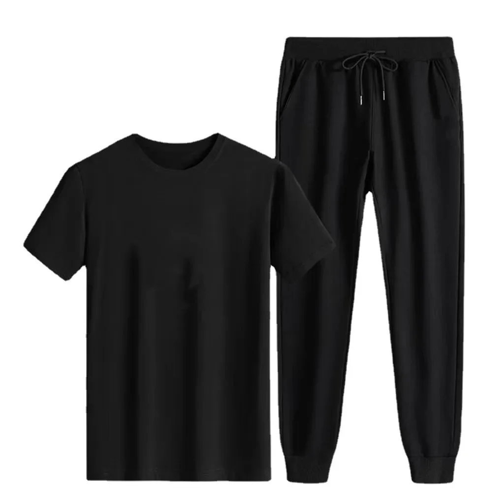 Summer Casual Fashionable Men's Set round Neck Short Sleeve Nine Points Pants Two Piece Set Street Style Versatile Loose Fit thumbnail 5
