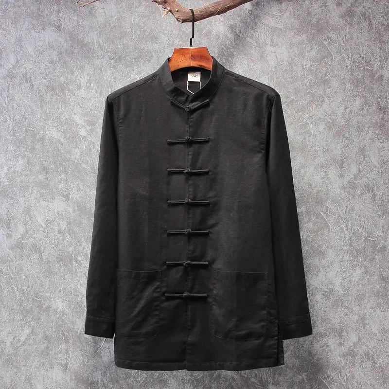 Long Sleeve Chinese Style Hanfu Men's Cotton Linen Top Shirt Casual Scene New Spring Autumn Fashion Men's Wear thumbnail 5