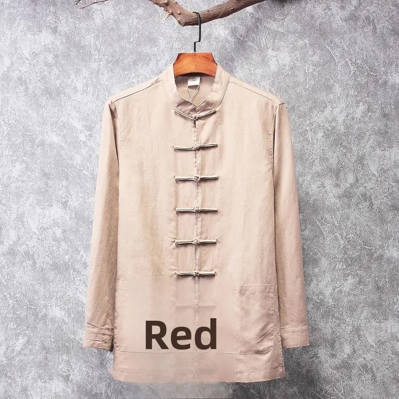 Long Sleeve Chinese Style Hanfu Men's Cotton Linen Top Shirt Casual Scene New Spring Autumn Fashion Men's Wear thumbnail 4