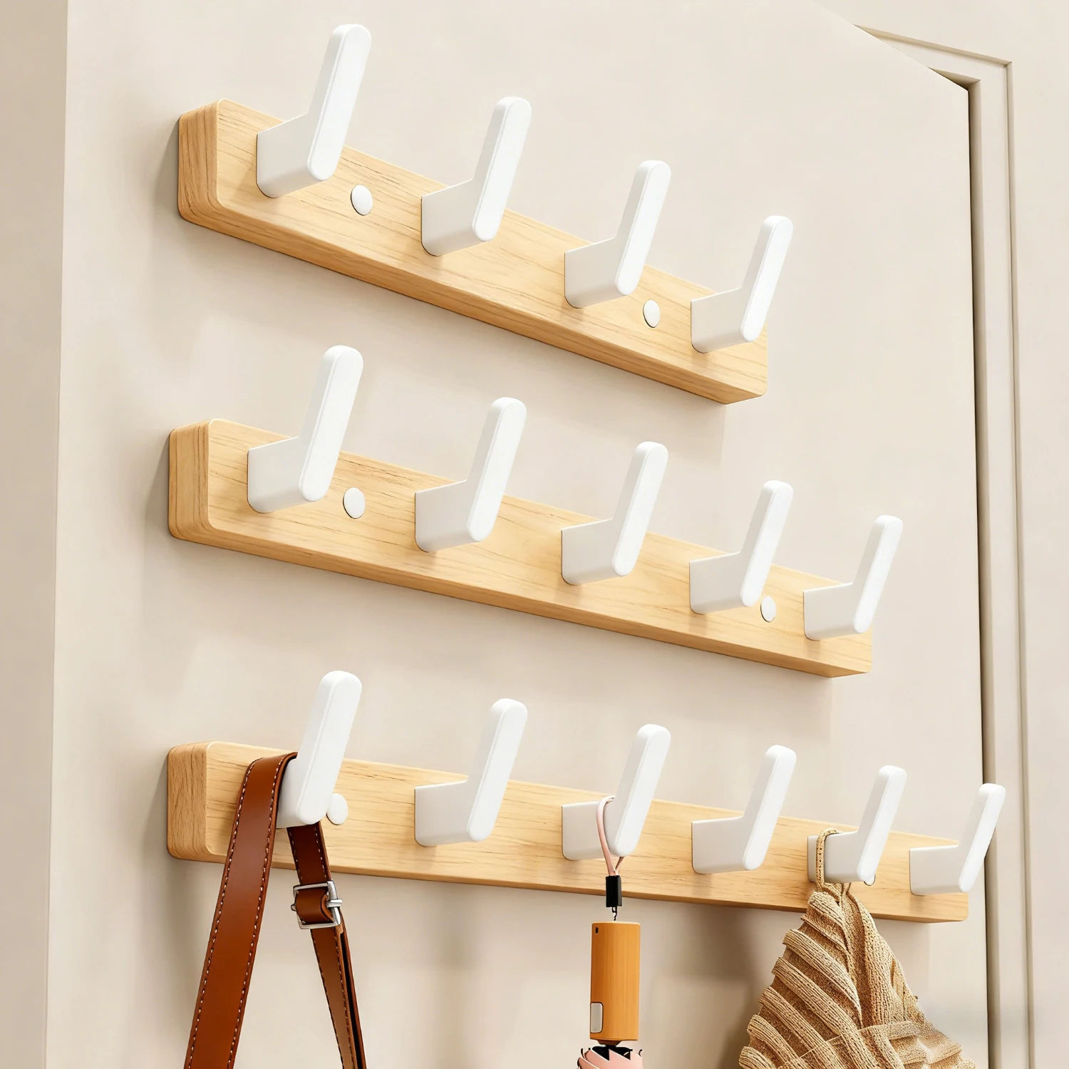 Walnut Wood Entryway Hooks Rustic Coat Hooks for Hanging Coats Hats Bags Keys Heavy Duty Natural Wood Wall Mounted Hooks