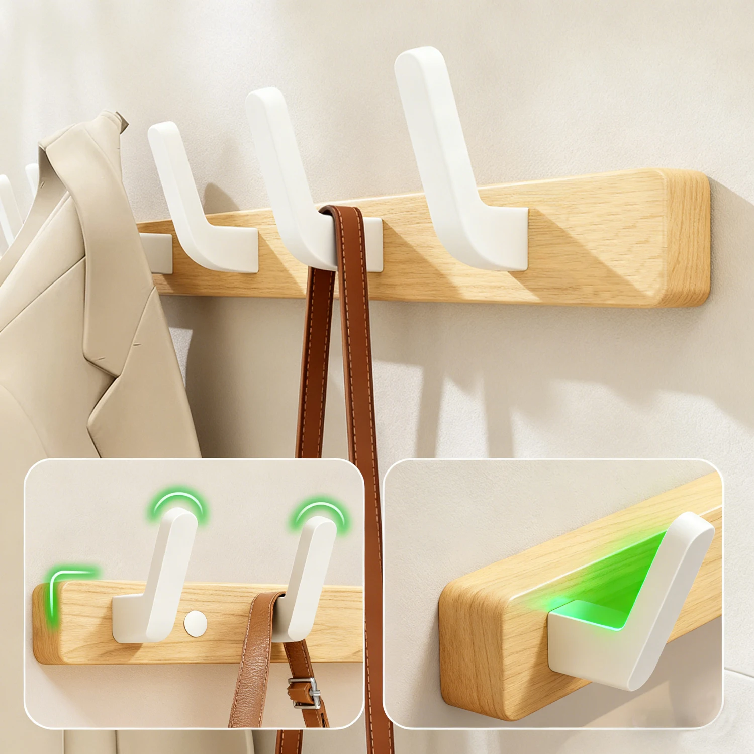 Walnut Wood Entryway Hooks Rustic Coat Hooks for Hanging Coats Hats Bags Keys Heavy Duty Natural Wood Wall Mounted Hooks thumbnail 3