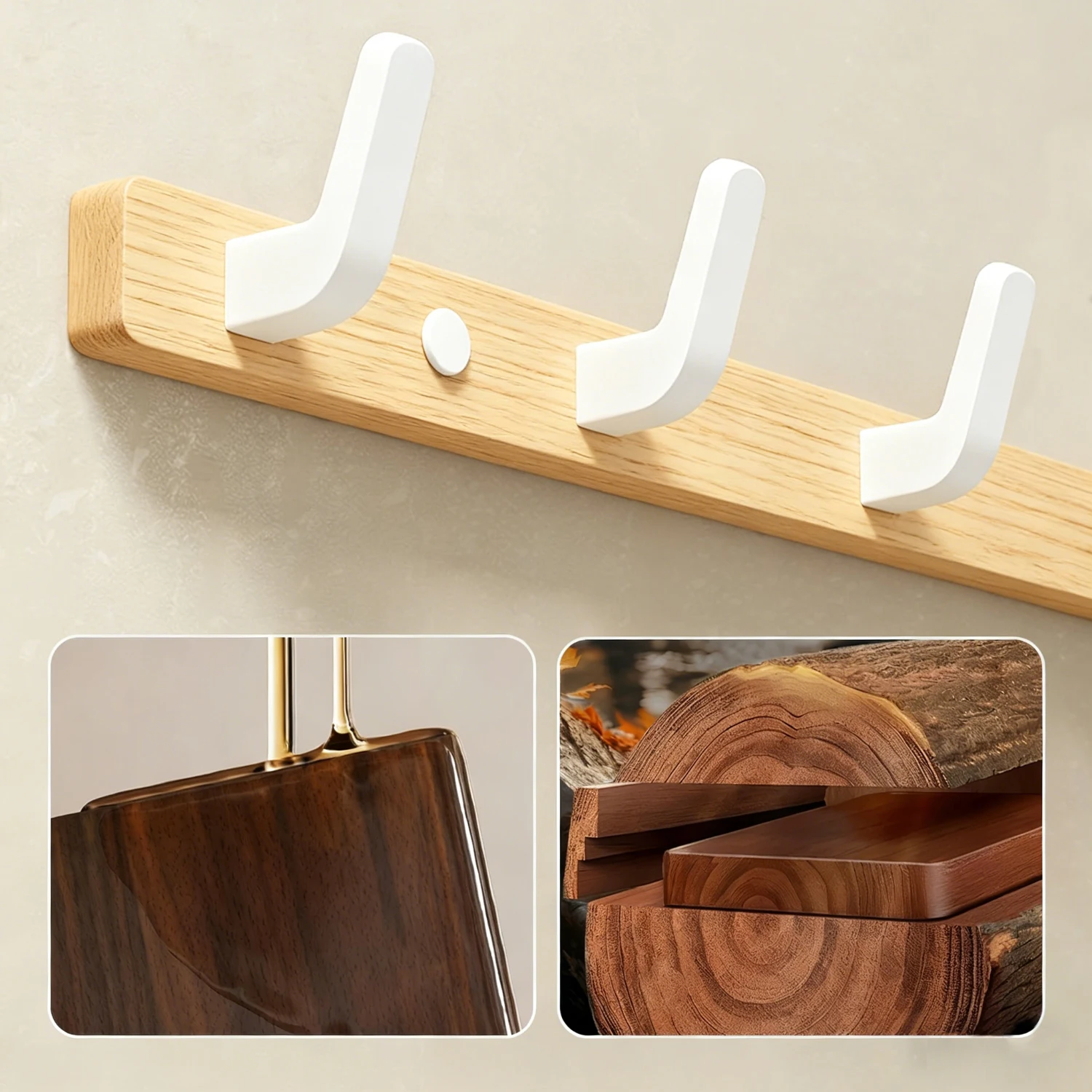 Walnut Wood Entryway Hooks Rustic Coat Hooks for Hanging Coats Hats Bags Keys Heavy Duty Natural Wood Wall Mounted Hooks thumbnail 4