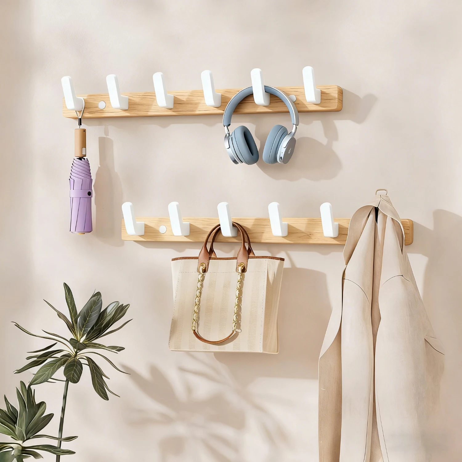 Walnut Wood Entryway Hooks Rustic Coat Hooks for Hanging Coats Hats Bags Keys Heavy Duty Natural Wood Wall Mounted Hooks thumbnail 2