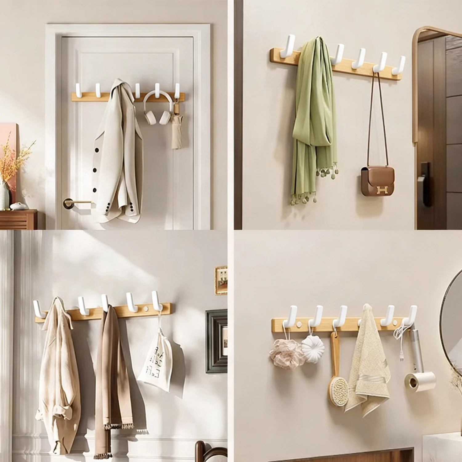 Walnut Wood Entryway Hooks Rustic Coat Hooks for Hanging Coats Hats Bags Keys Heavy Duty Natural Wood Wall Mounted Hooks thumbnail 5