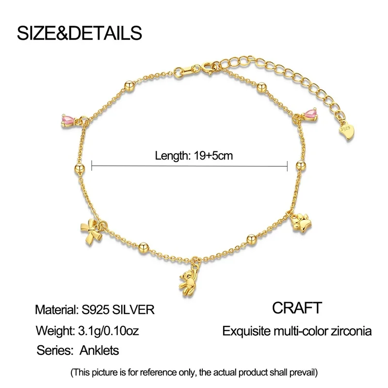 Cute S925 Sterling Silver Pink Heart Anklet Full-Diamond Heart Adjustable Chain For Daily Versatile Jewelry thumbnail 2