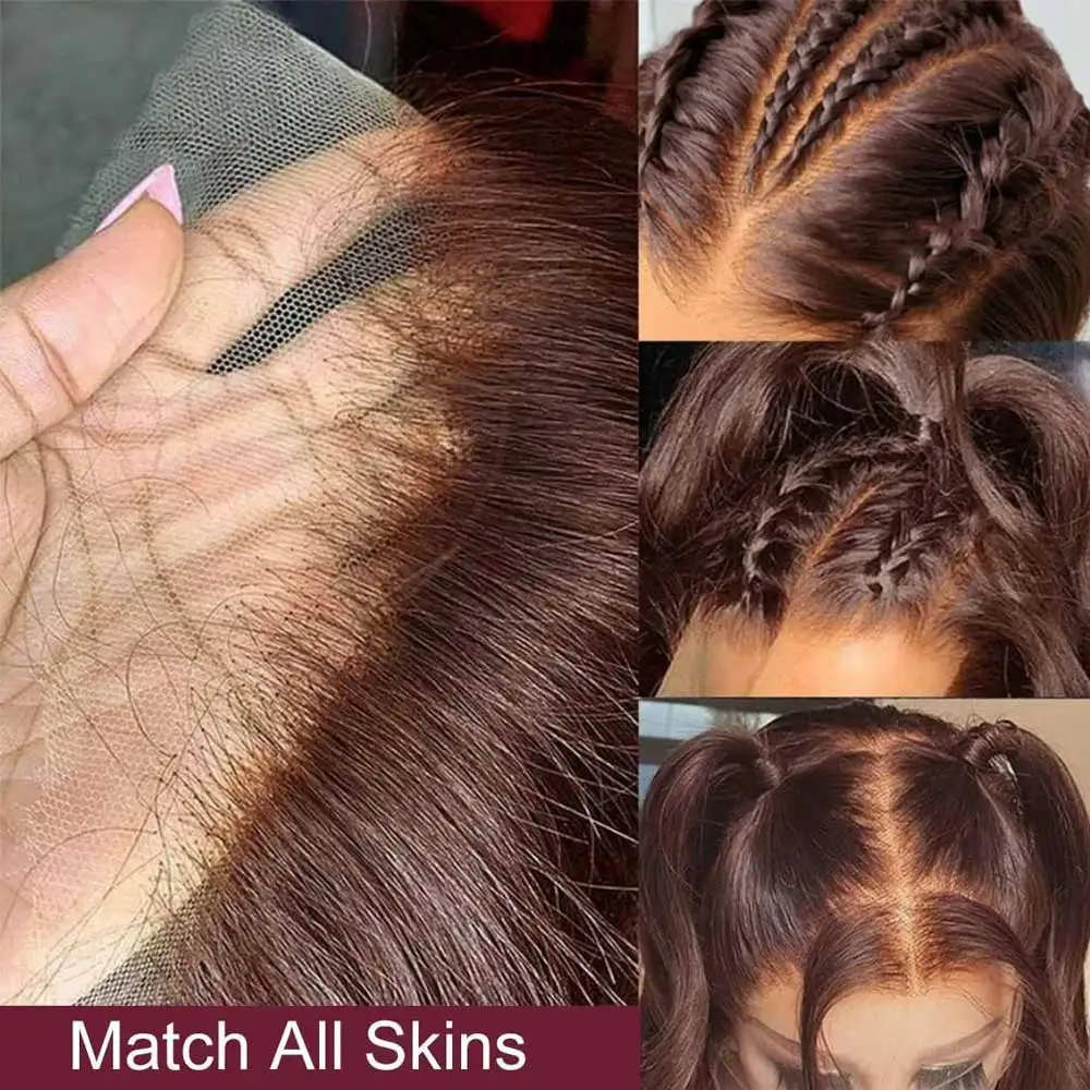 30 40 Inch Chocolate Brown Body Wave Human Hair Wigs 13X4 HD Lace Frontal WIgs For Women Colored Wet And Wavy Lace Front Wig thumbnail 4