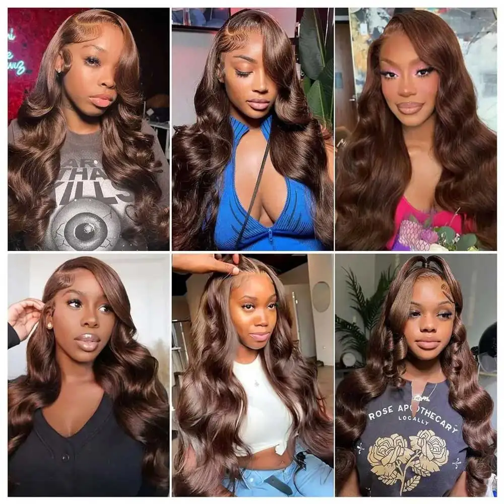 30 40 Inch Chocolate Brown Body Wave Human Hair Wigs 13X4 HD Lace Frontal WIgs For Women Colored Wet And Wavy Lace Front Wig thumbnail 6