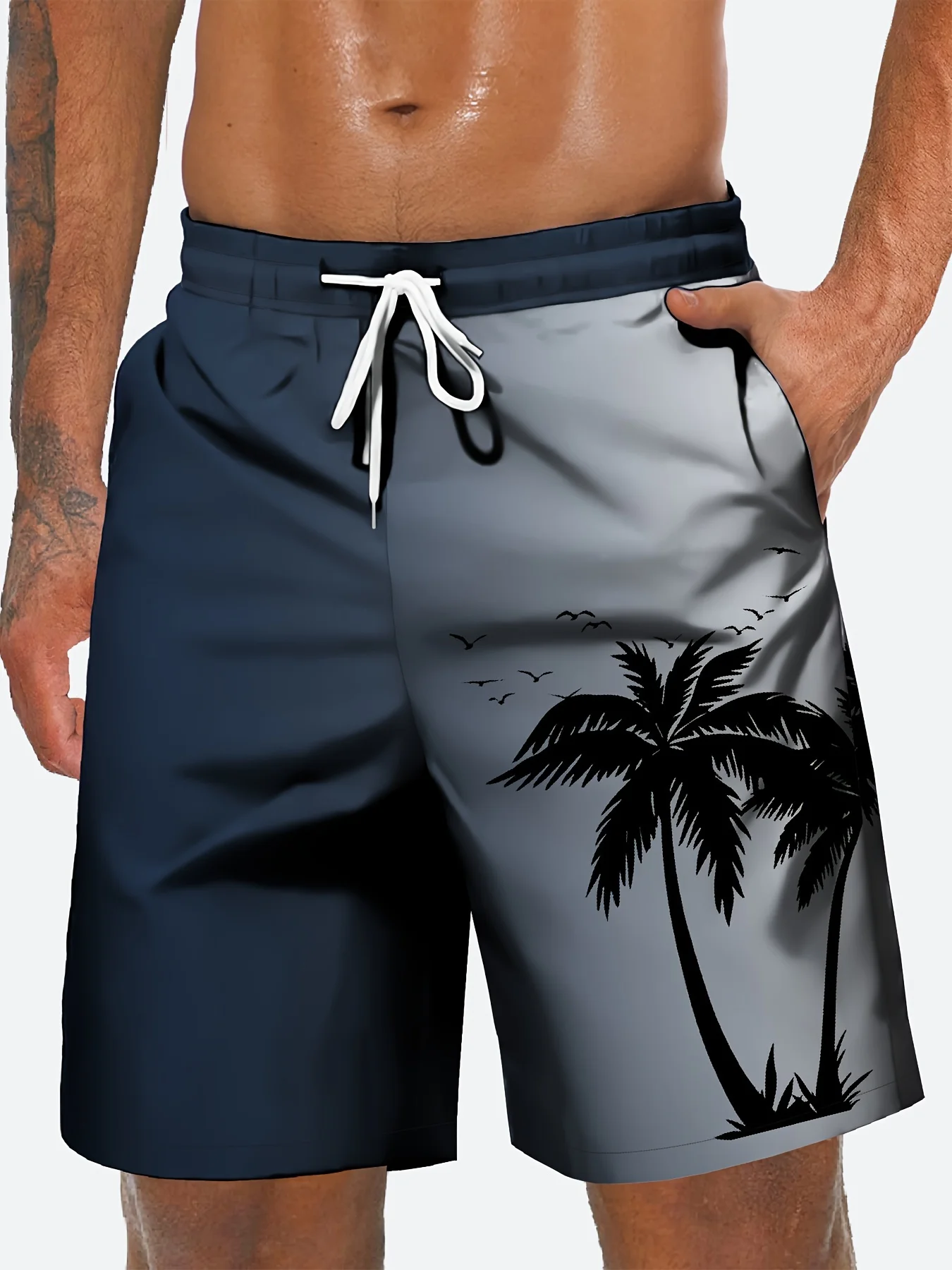 Gradientcolor 3D Coconut Tree Print Sport Waterproof Quickdry Men Kid Surfing Casual Outdoor Vacation Children Beach Short Pants