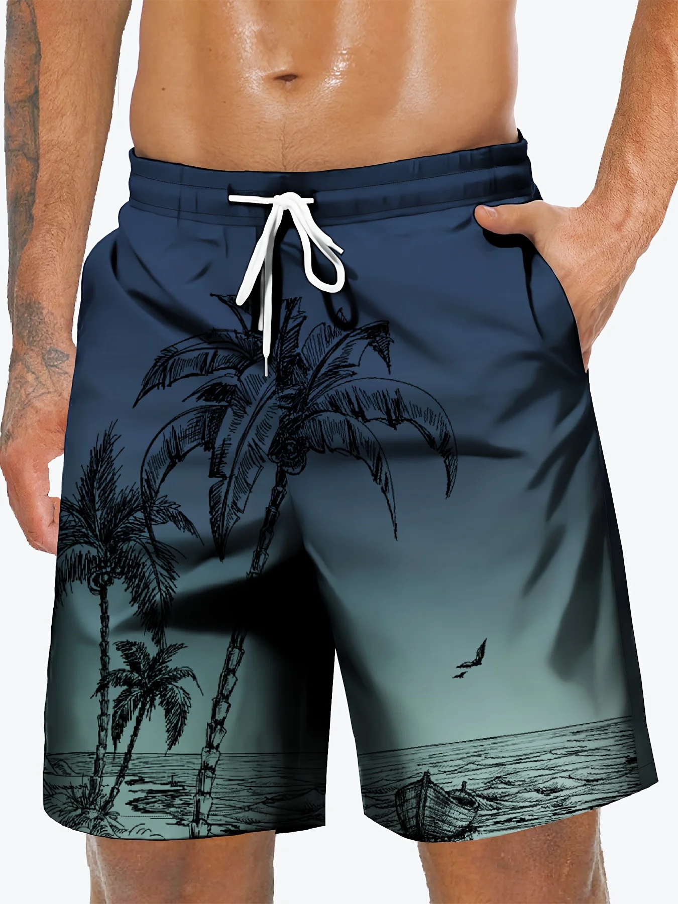Gradientcolor 3D Coconut Tree Print Sport Waterproof Quickdry Men Kid Surfing Casual Outdoor Vacation Children Beach Short Pants thumbnail 3