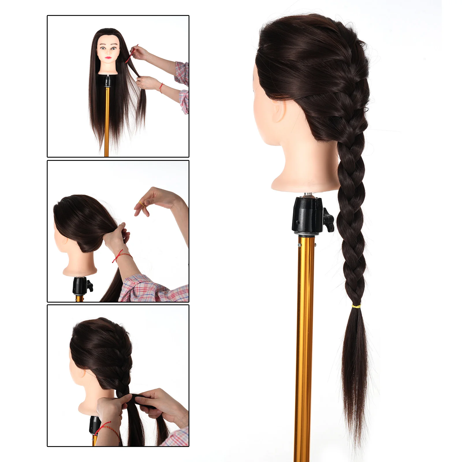 24'' Synthetic Long Hair Training Head For Braid Hairdressing With Clamp Wig Stand Doll Head For Hairstyles Mannequin Head thumbnail 5