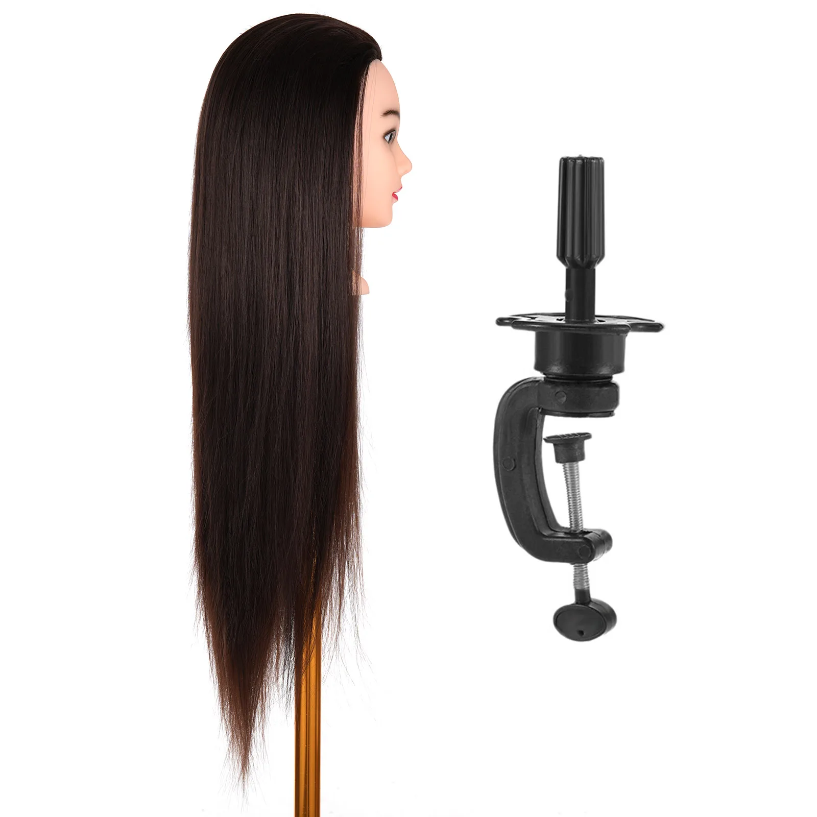 24'' Synthetic Long Hair Training Head For Braid Hairdressing With Clamp Wig Stand Doll Head For Hairstyles Mannequin Head thumbnail 2