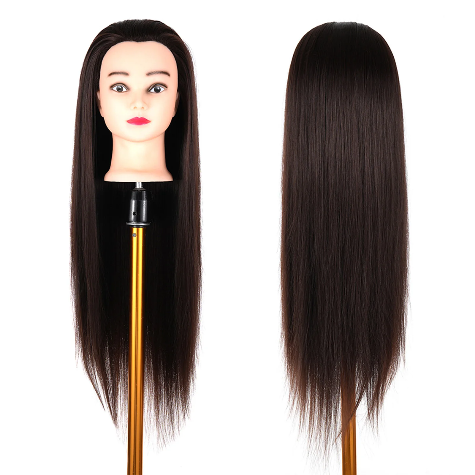24'' Synthetic Long Hair Training Head For Braid Hairdressing With Clamp Wig Stand Doll Head For Hairstyles Mannequin Head