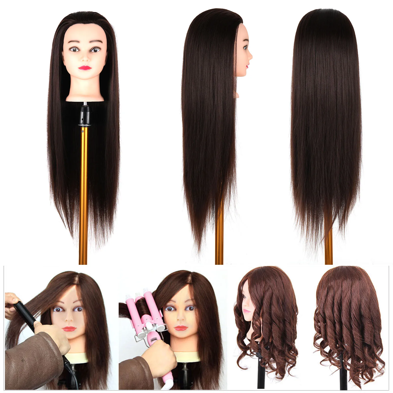24'' Synthetic Long Hair Training Head For Braid Hairdressing With Clamp Wig Stand Doll Head For Hairstyles Mannequin Head thumbnail 6