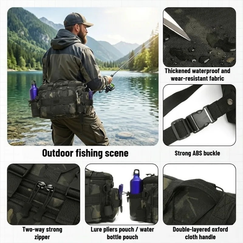 Fishing Tackle Shoulder Bag Storage Bag Waterproof Portable Large Capacity with Fish Rod Holder Outdoor Sport Accessories Gear thumbnail 2