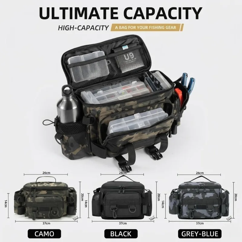 Fishing Tackle Shoulder Bag Storage Bag Waterproof Portable Large Capacity with Fish Rod Holder Outdoor Sport Accessories Gear thumbnail 6