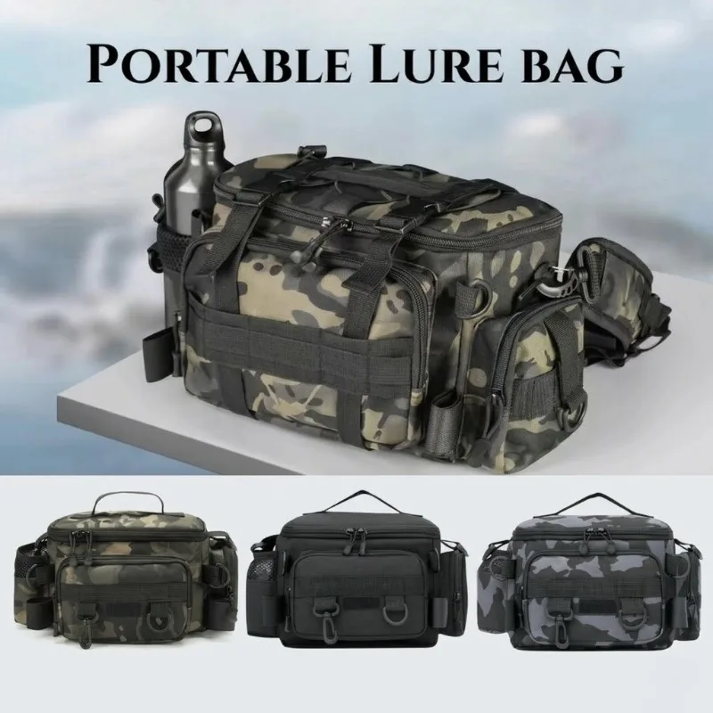 Fishing Tackle Shoulder Bag Storage Bag Waterproof Portable Large Capacity with Fish Rod Holder Outdoor Sport Accessories Gear