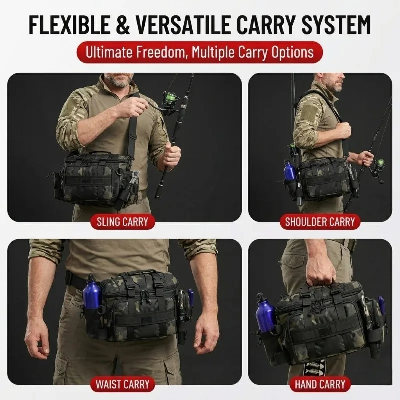 Fishing Tackle Shoulder Bag Storage Bag Waterproof Portable Large Capacity with Fish Rod Holder Outdoor Sport Accessories Gear thumbnail 3