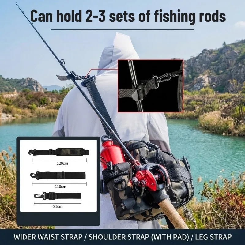 Fishing Tackle Shoulder Bag Storage Bag Waterproof Portable Large Capacity with Fish Rod Holder Outdoor Sport Accessories Gear thumbnail 4