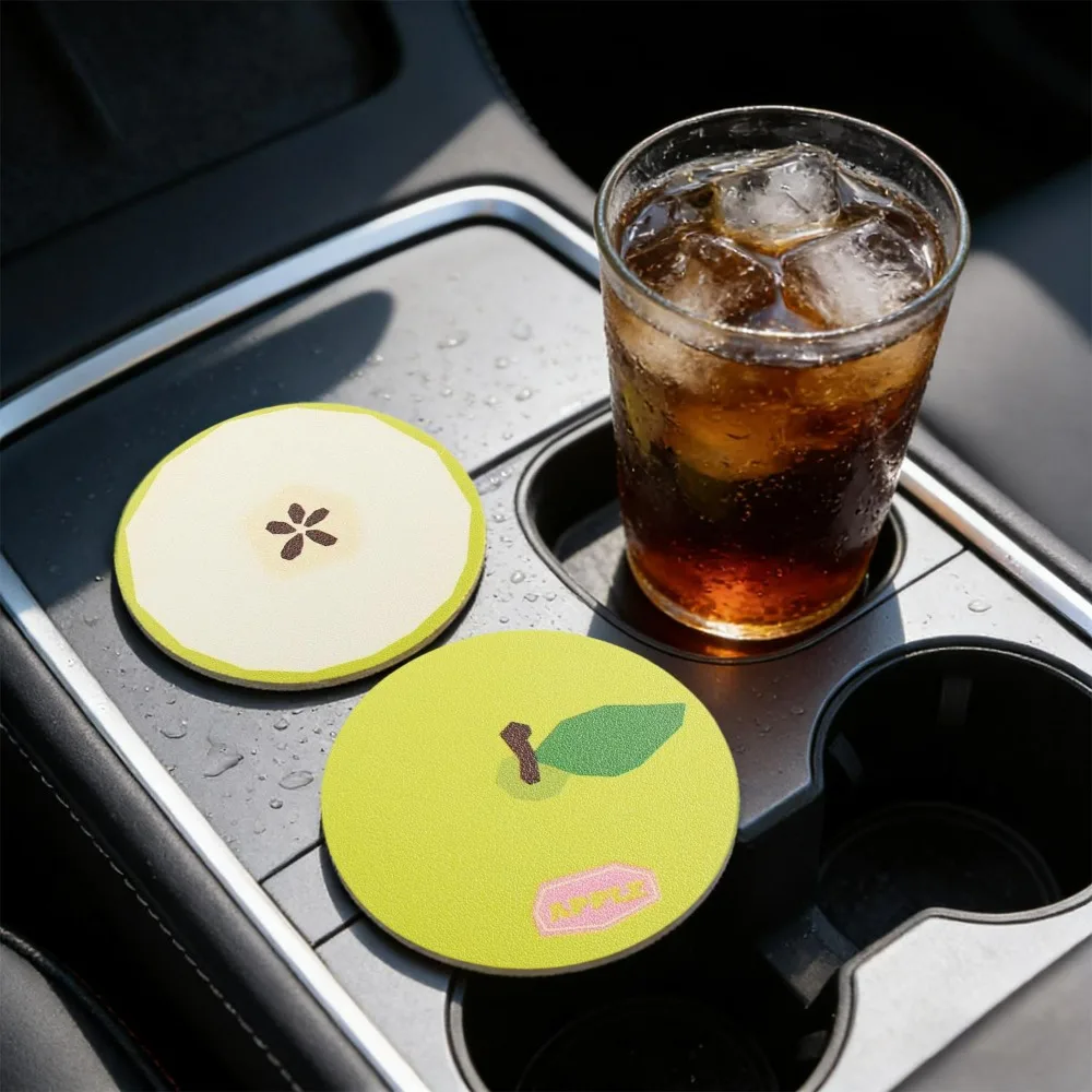 2pcs Cute Fruit Coaster Car Water Cup Slot PU Anti Slip Pad Universal Auto Interior Accessories Waterproof Fruit Print Drink Mat thumbnail 2