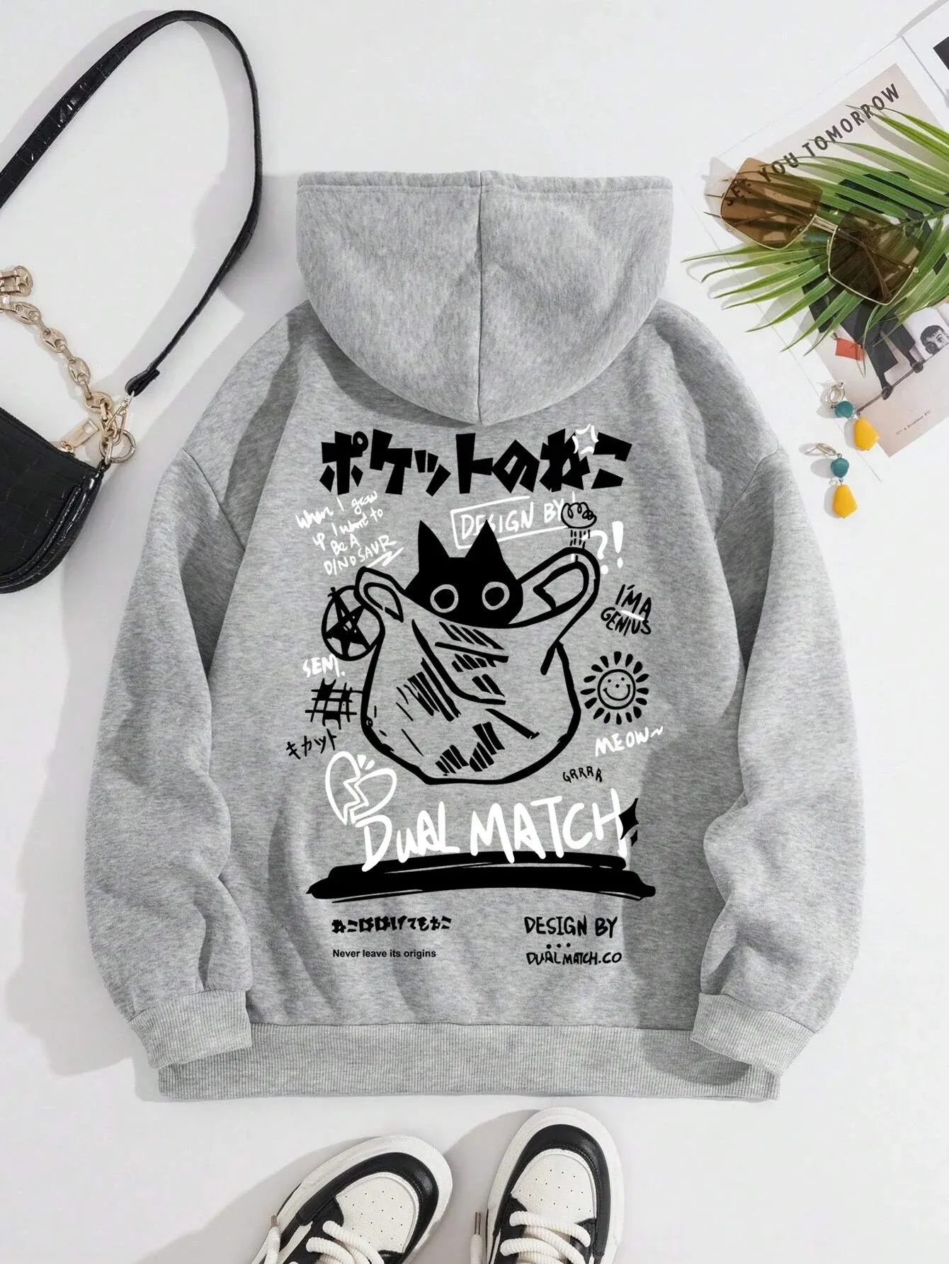 Japan Style Black Cat Hoodie Men Women Outdoor Street Casual Fashion Sport Cartoon Longsleeve Adult Autumn Winter Sweatshirt Top thumbnail 5