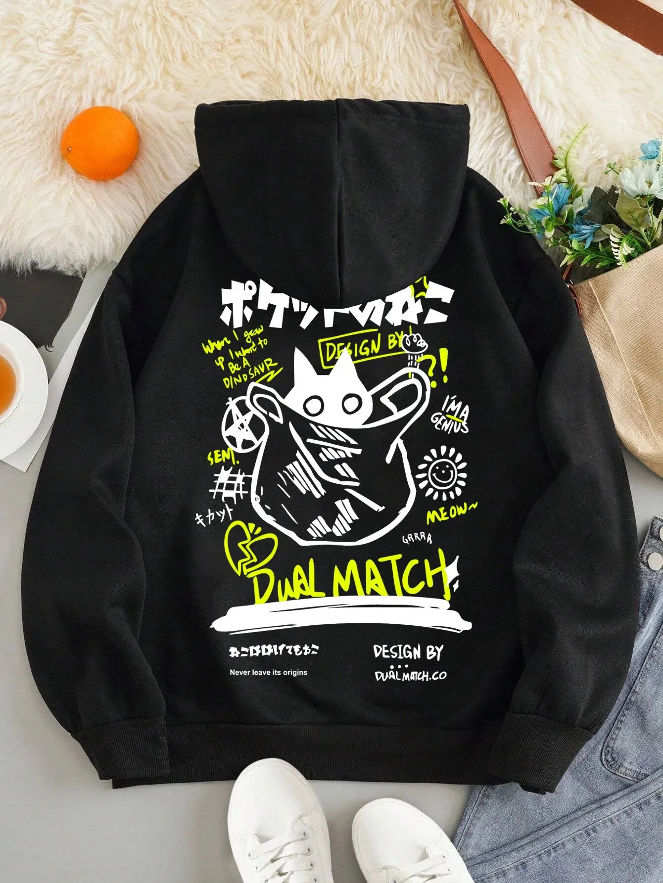 Japan Style Black Cat Hoodie Men Women Outdoor Street Casual Fashion Sport Cartoon Longsleeve Adult Autumn Winter Sweatshirt Top thumbnail 4