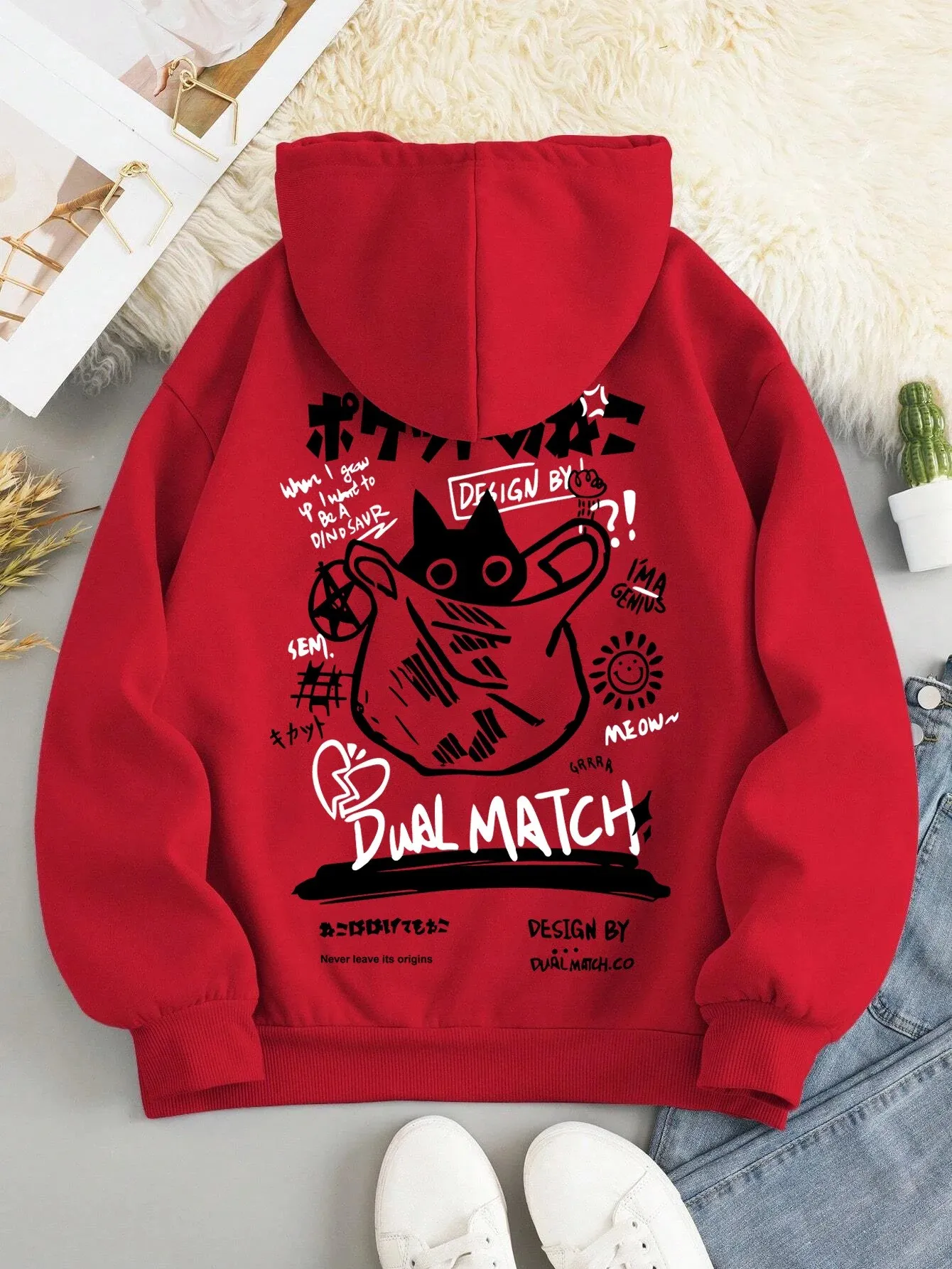 Japan Style Black Cat Hoodie Men Women Outdoor Street Casual Fashion Sport Cartoon Longsleeve Adult Autumn Winter Sweatshirt Top thumbnail 3