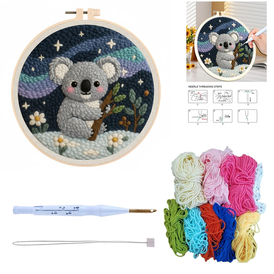 CHENISTORY Punch Needle Kit for Adult Beginner Easy Punch Needle Starter Set with Embroidery Frame Fun DIY Needle Sewing Craft thumbnail 2