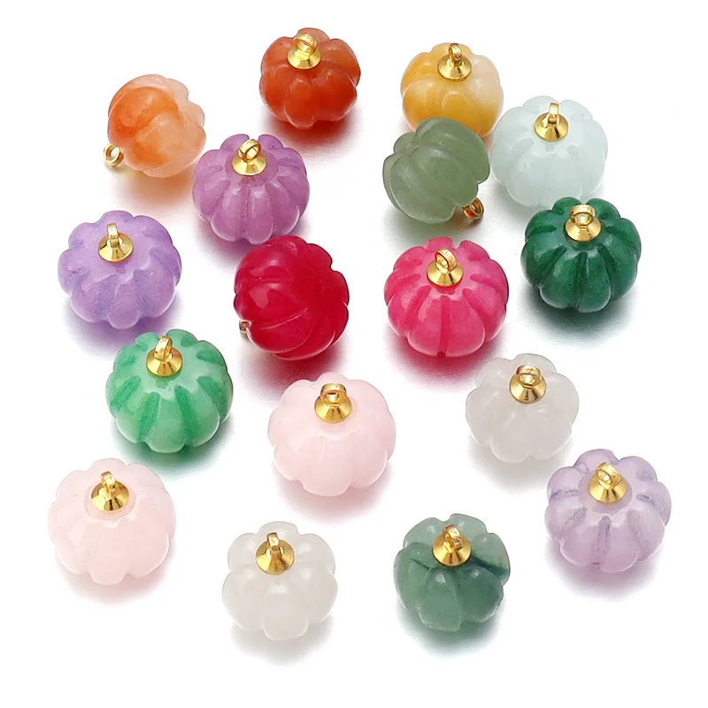 5pcs Natural Stone Pendant Pumpkin Shape Aventurine Charms For DIY Jewelry Making Crafts Necklace Bracelet Earrings Accessories