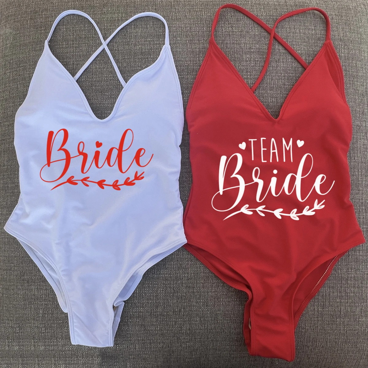 Sexy Padded Team Bride One Piece Swimsuit Bride Swimwear Heart Bathing Suit Higt Cut Cross Back Beachwear Bodysuit thumbnail 2