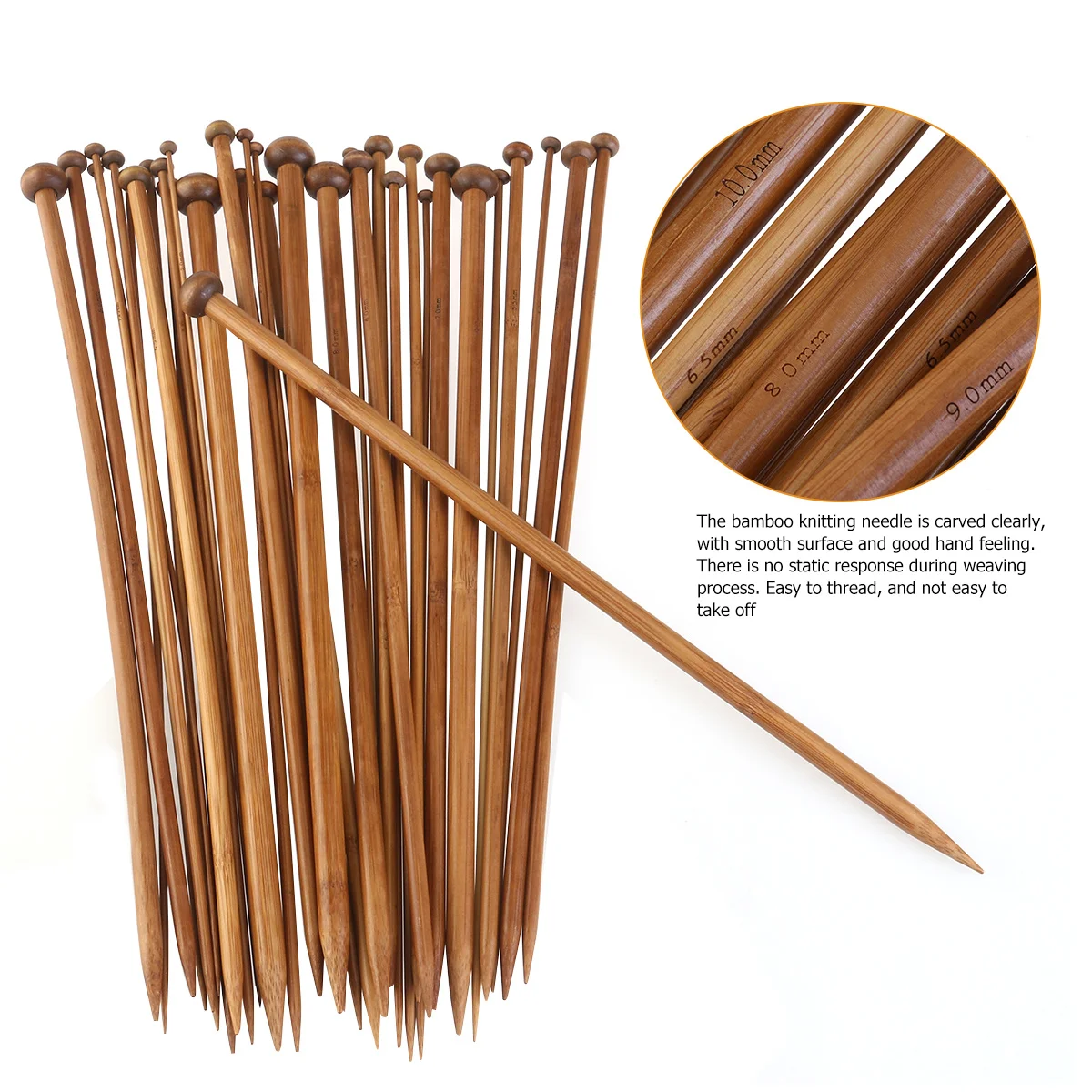 18Pairs Carbonized Bamboo Single Pointed Knitting Needles Set 35cm Length 2mm-10mm Crochet Knitting Needles Professional Smooth thumbnail 2