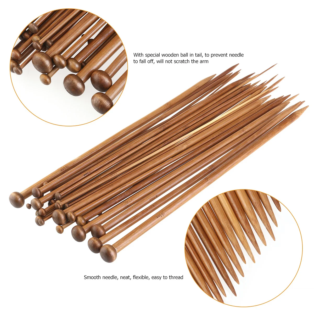 18Pairs Carbonized Bamboo Single Pointed Knitting Needles Set 35cm Length 2mm-10mm Crochet Knitting Needles Professional Smooth thumbnail 6