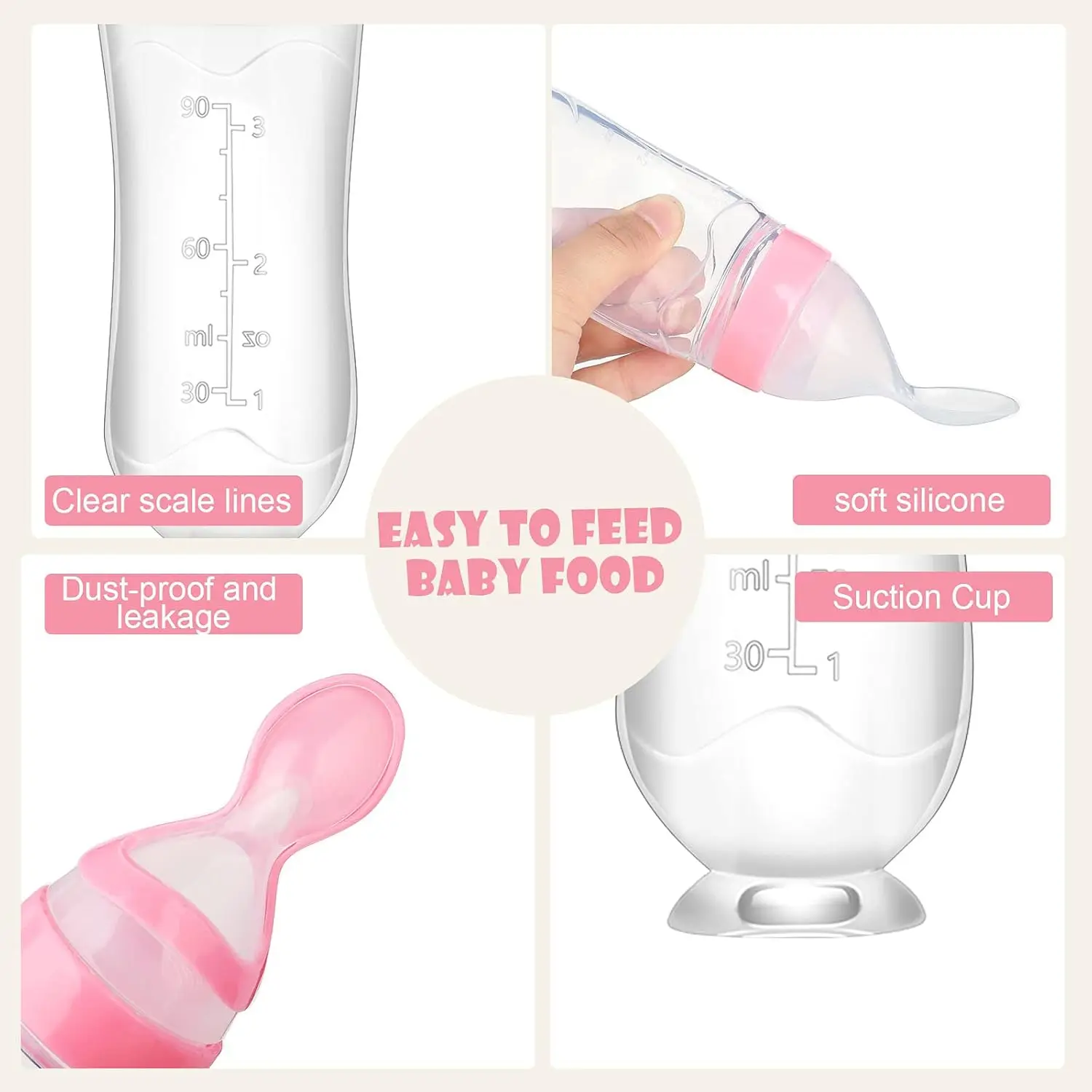 1/2Pcs Baby Food Feeding Spoons Silicone Feeding Bottle with Spoon Suction Cup 90ml Newborn Food Rice Cereal Spoon Tableware thumbnail 4