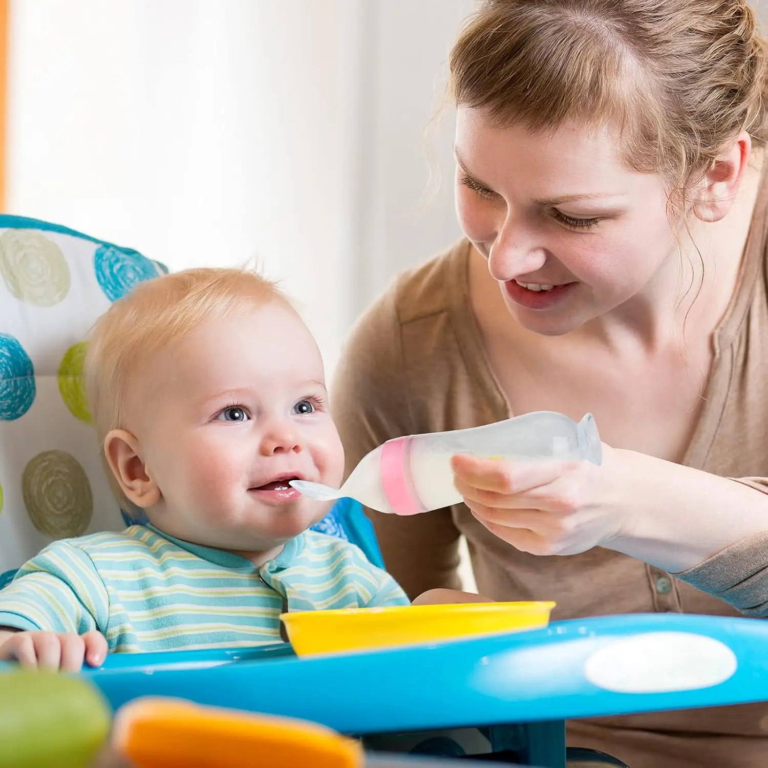 1/2Pcs Baby Food Feeding Spoons Silicone Feeding Bottle with Spoon Suction Cup 90ml Newborn Food Rice Cereal Spoon Tableware thumbnail 2
