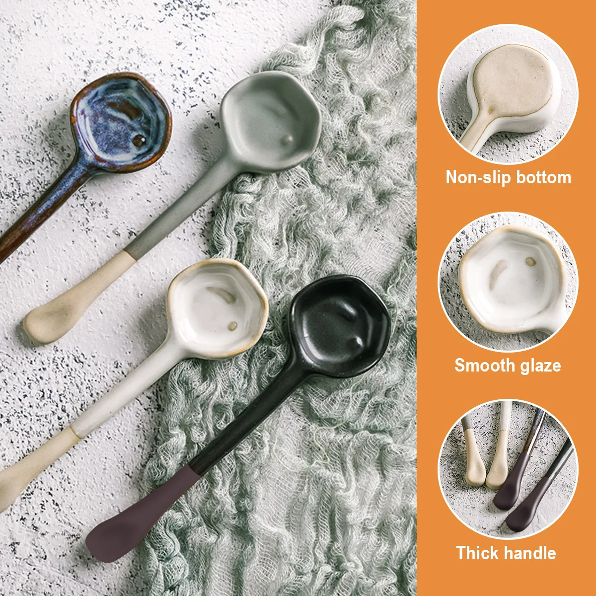 Ceramic Retro Porcelain Spoon, Coffee Scoop, Handmade Long-Handle Coffee Scoop, Chinese Ceramic Large Spoon thumbnail 4
