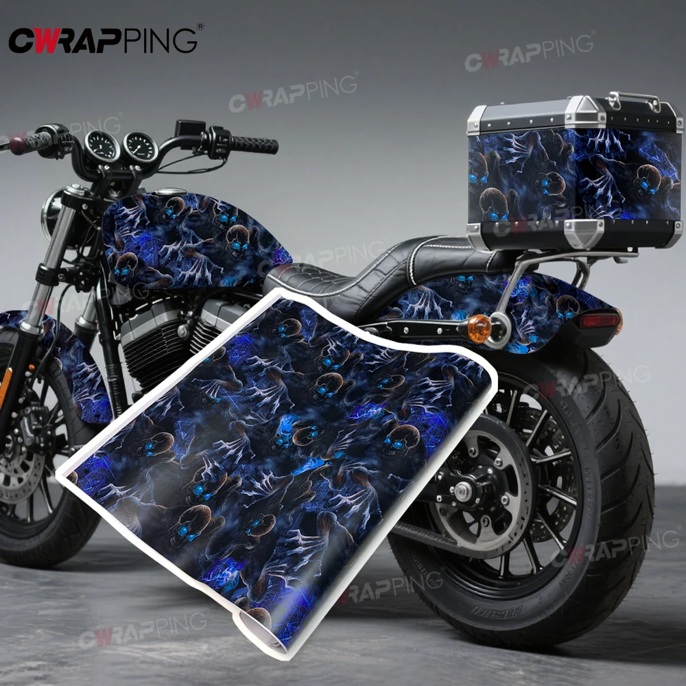 Car Stickers Blue Skull Wrapping Foil Cover Air Release Foil Automotive Vinyl Wrap Waterproof Body Film Auto Outdoor Accessories thumbnail 5