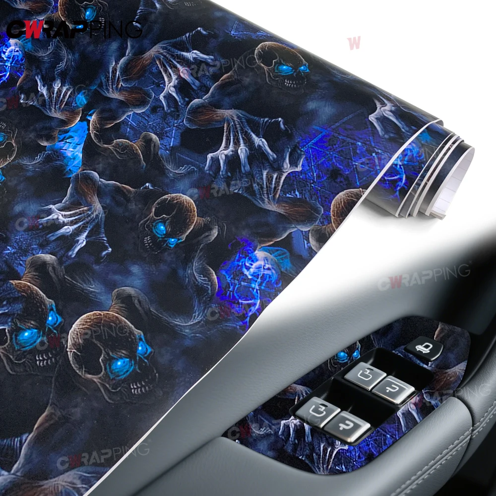 Car Stickers Blue Skull Wrapping Foil Cover Air Release Foil Automotive Vinyl Wrap Waterproof Body Film Auto Outdoor Accessories