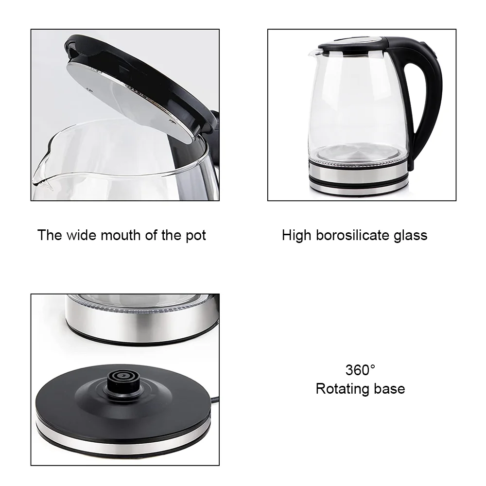 220V 1.8L Electric Kettle Glass Tea Kettle Water Boiler Home Kitchen water heater,Dry Boiling Protection thumbnail 5