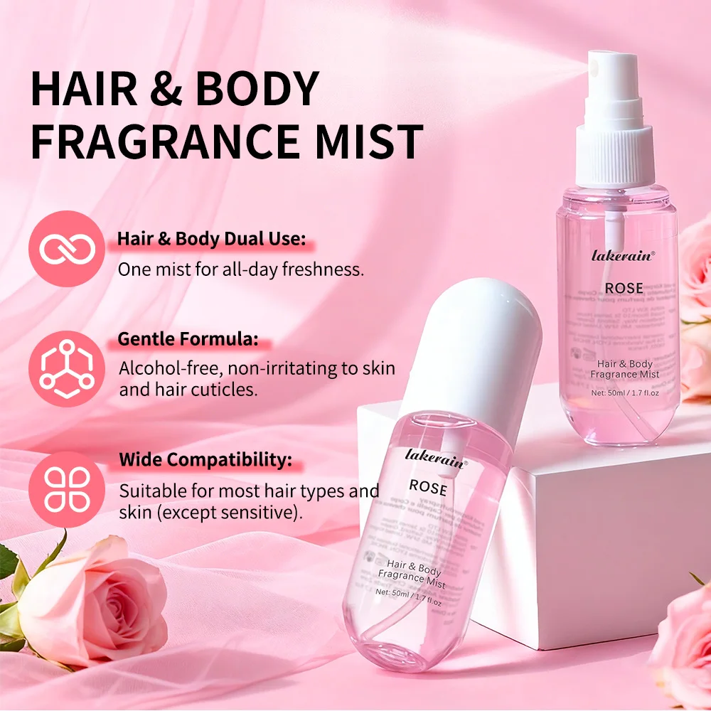 2 Pcs Vanilla Rose Fragrance Spray Hair & Body Fragrance Mist Fresh Long Lasting Fragrance Perfume Travel Size Freshener Spray thumbnail 3