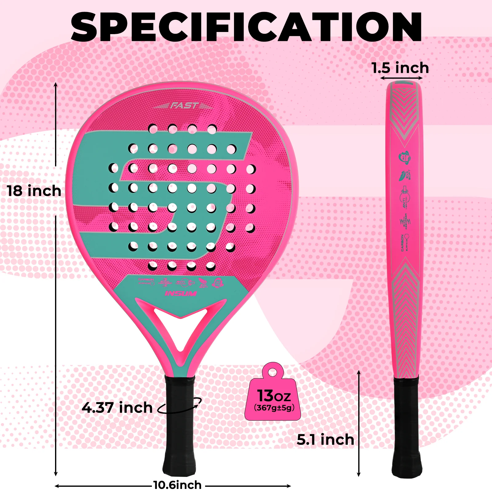 INSUM Padel Tennis Racquet with Ventilation Holes for Wind Resistance Reduction And Balance for Sports Accessories thumbnail 2
